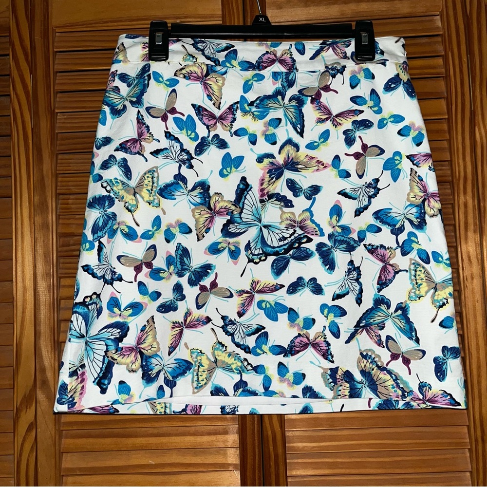 Talbots Butterfly Print Cotton Canvas Lined Skirt Size 6P, 6 Petite